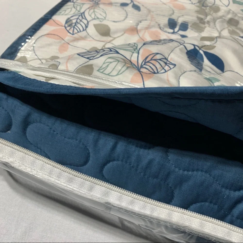 North Shore Living Reversible Quilt Teal Blue & Floral Queen Quilted New